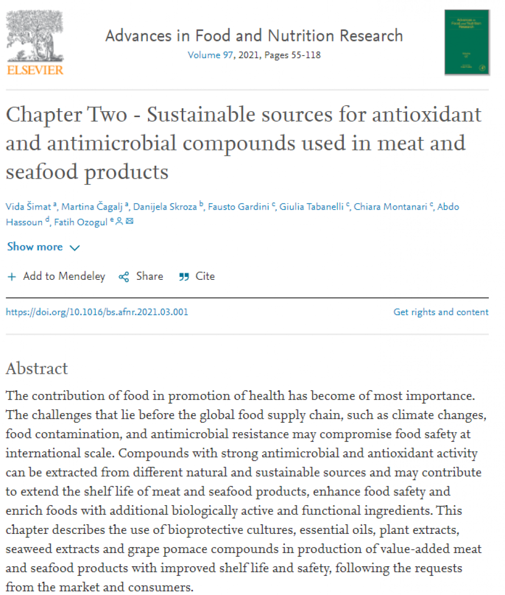 Our book chapter "Sustainable sources for antioxidant and antimicrobial compounds used in meat and seafood products" has been published in Advances in Food and Nutrition Research.﻿